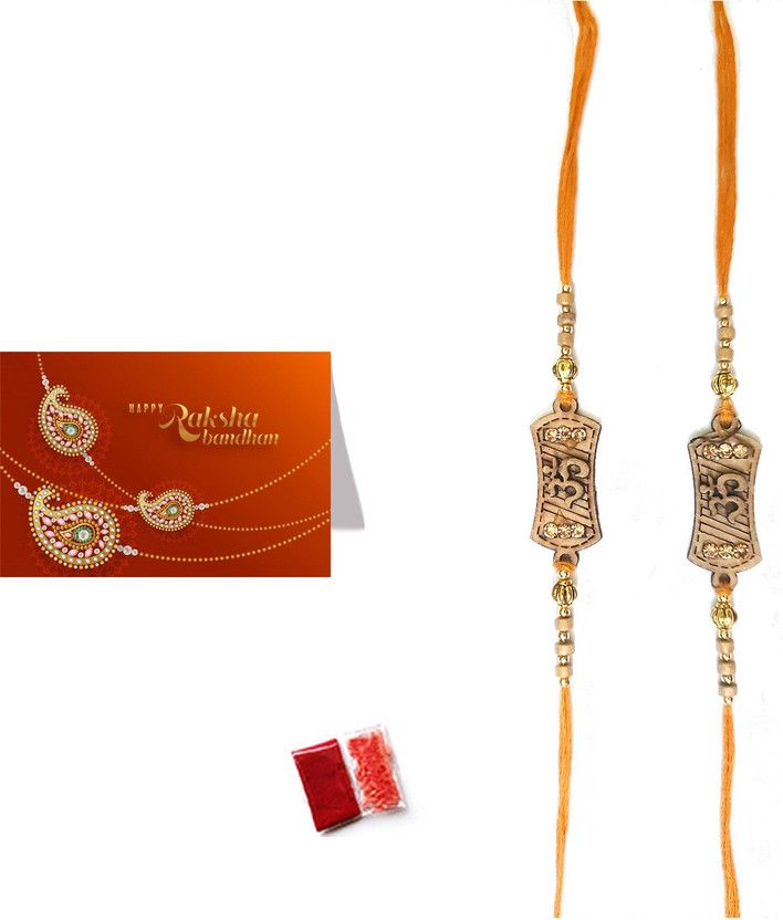 Rakhi, Greeting Card, Chawal Roli Pack Set  (2 rakhi, 1 greeting card, 1 roli, 1 chawal)
