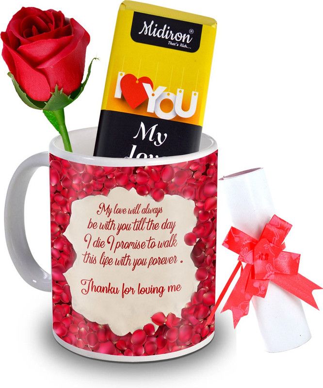 Midiron I Love You My Love chocolate bar with love letter and Artificial Rose, Love quoted Coffee Mug, Gift for Valentine Day, Birthday, Anniversary for Wife, Girlfriend, Fiance IZ20DTLoveBar6RoseLC-194 Ceramic Gift Box  (Multicolor)