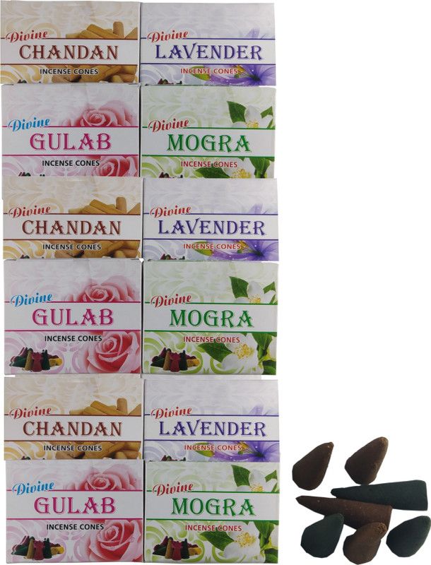 De-Ultimate (Pack Of 12) Multi-Fragrance Scented Premium Incense Divine Dry Dhoop Cones for Worship/pooja,Mediation,Spritual Purpose Dhoop  (Pack of 12)