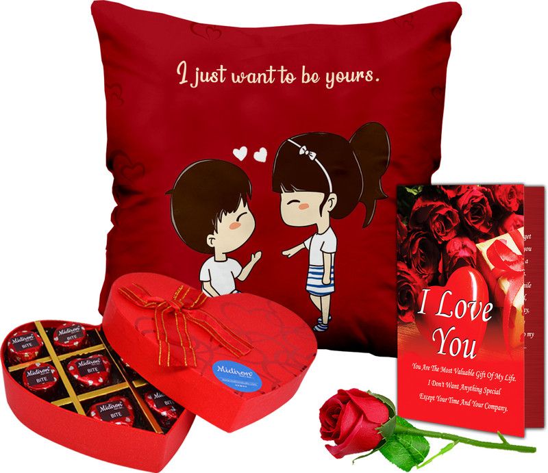 Midiron Valentine’s Day Gift Pack For Girlfriend| (Rose, Card, Chocolate, Cushion ) Ceramic, Fiber, Paper Gift Box  (Multicolor)