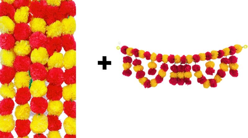 AryanStylus Aryan Stylus Artificial Marigold Flower Garland with Toran for Main Gate Garland  (Yellow, Red)