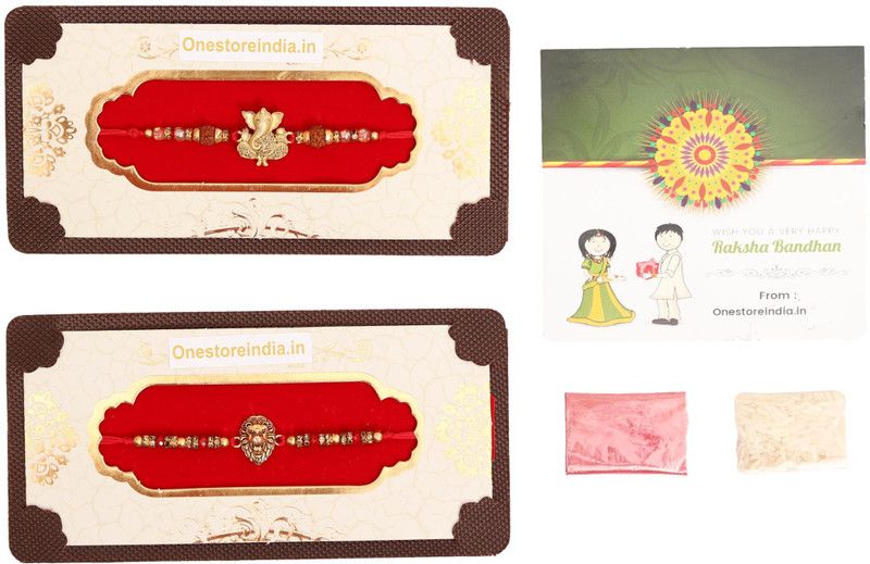 Chawal Roli Pack, Rakhi, Greeting Card Set  (2 Rakhi :: 1 Greeting card :: 1 Roli Chawal)