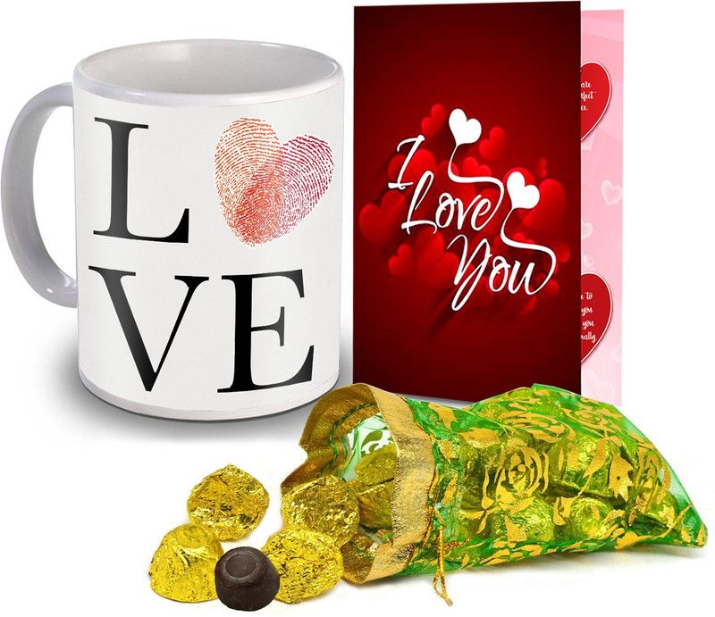 Midiron Valentine Gift set, Chocolate with Coffee Mug and I Love Card for Wife, Girlfriend and Fiance IZ20Choco15ThailiCDMU-DTLove-78 Ceramic Gift Box  (Multicolor)