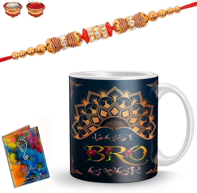Rakhi, Greeting Card, Mug Set  (1 Rakhi 1 Mug 1 Roli Chawal 1 Greeting Card)