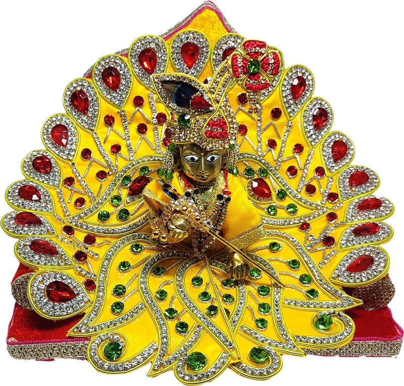AVYUKTRAMA Laddu Gopal Fancy Heavy Stone Work Dress With Mukut | Size 2 no. Dress  (Cotton)