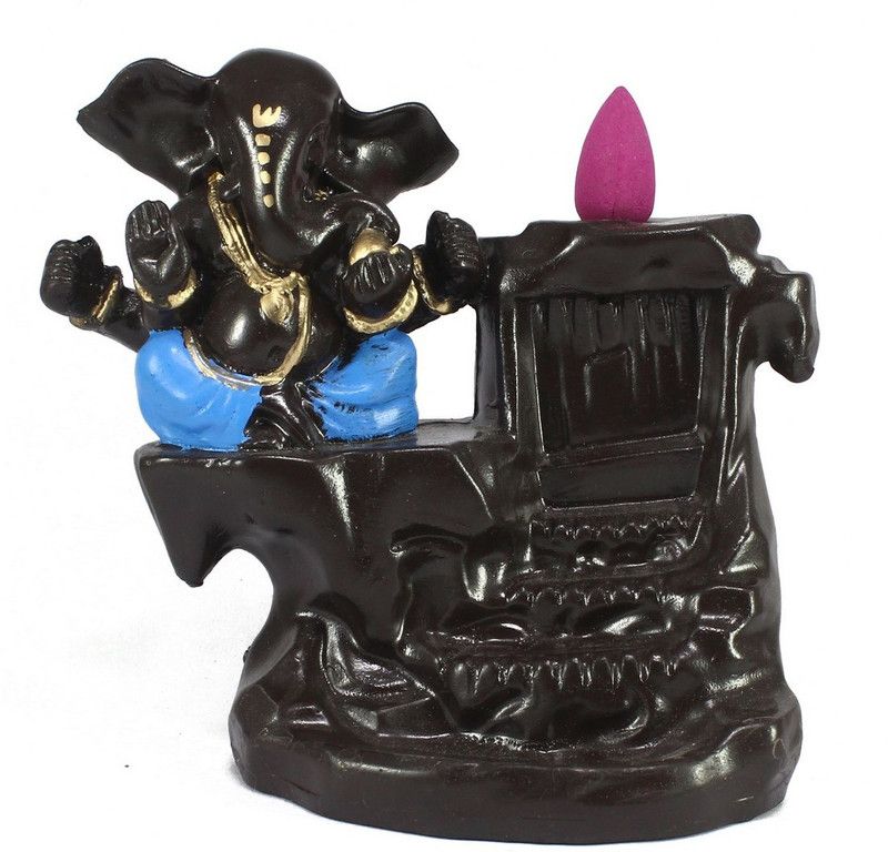 Flipkart SmartBuy Lord Blue Ganesha Smoke Backflow Cone Incense Holder Decorative Polyresin Incense Holder  (Blue)