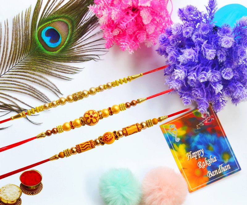 Greeting Card, Rakhi, Chawal Roli Pack Set  (3 DORA RAKHI, Roli Chawal, Card)