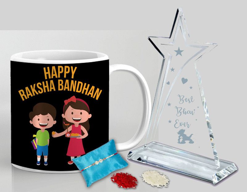 Rakhi, Mug, Chawal Roli Pack, Trophy Set  (1 Rakhi, 1 Mug, 1 Trophy, 1 Roli chawal)