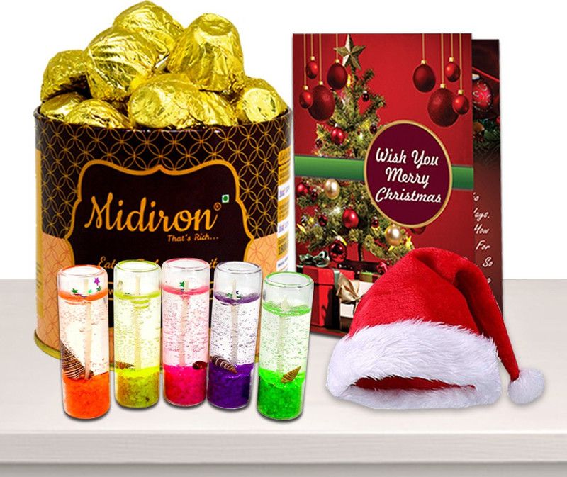 Midiron X-Mas Gift Box with Chocolate Box, Card, Santa Cap & Candle Paper Gift Box  (Multicolor)