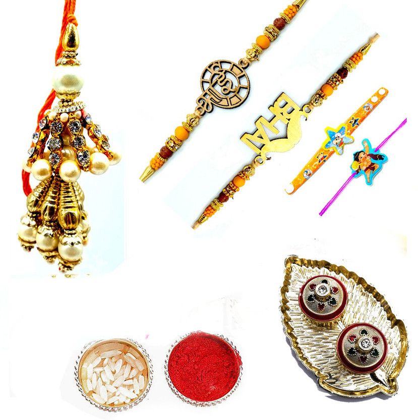 Rakhi, Chawal Roli Pack, Lumba, Thali, Diya Set  (Rakhi, Lumba, Thali)