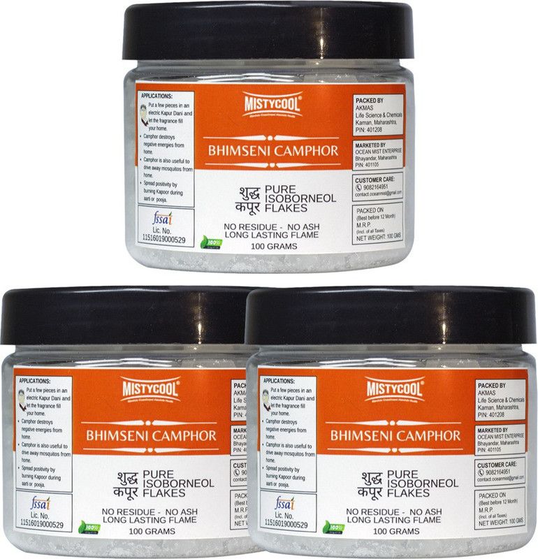 Mistycool Premium Kapoor for Puja, Havan, Aarti, Positivity & Meditation. 100% Pure Kapoor for Pooja Pack of 3