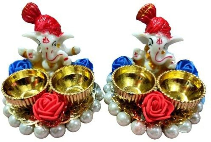 Aashirwad Creations Beautiful Ganpati Haldi Kumkum Set Gold Plated  (2 Pieces, Multicolor)