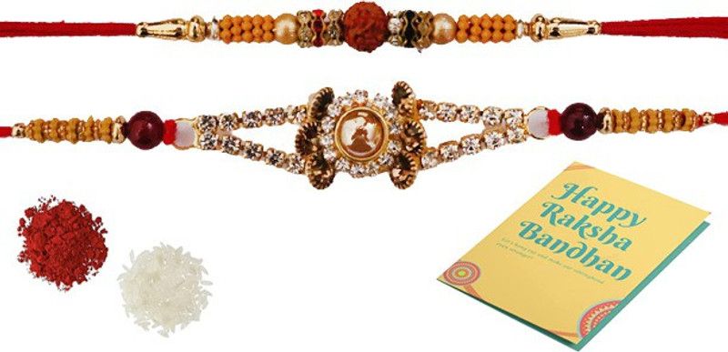 Rakhi, Chawal Roli Pack Set  (Designer Multicolor Cotton Rakhi with Roli & Chawal (Pack of 2))
