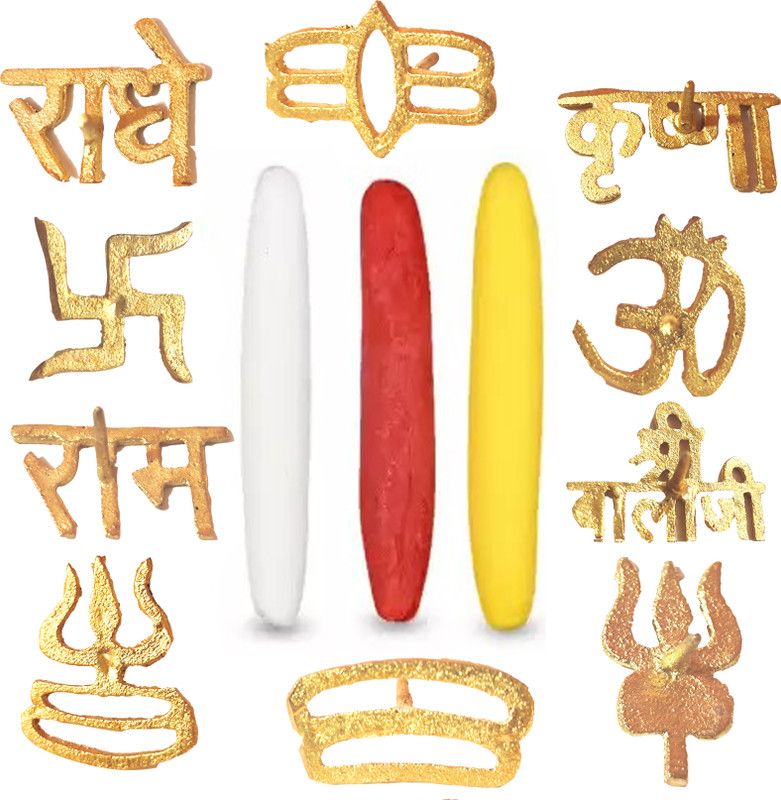 ANVIKA TILAK Deity Ornament  ((Pack Of 13) 10 Different Tilak Stamp With 3 Different Chandan Stick)