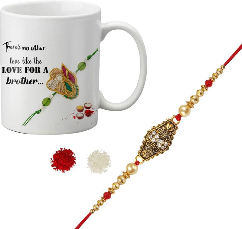 Rakhi, Mug, Chawal Roli Pack Set  (1 Rakhi,Roli Chawal,1 Mug)