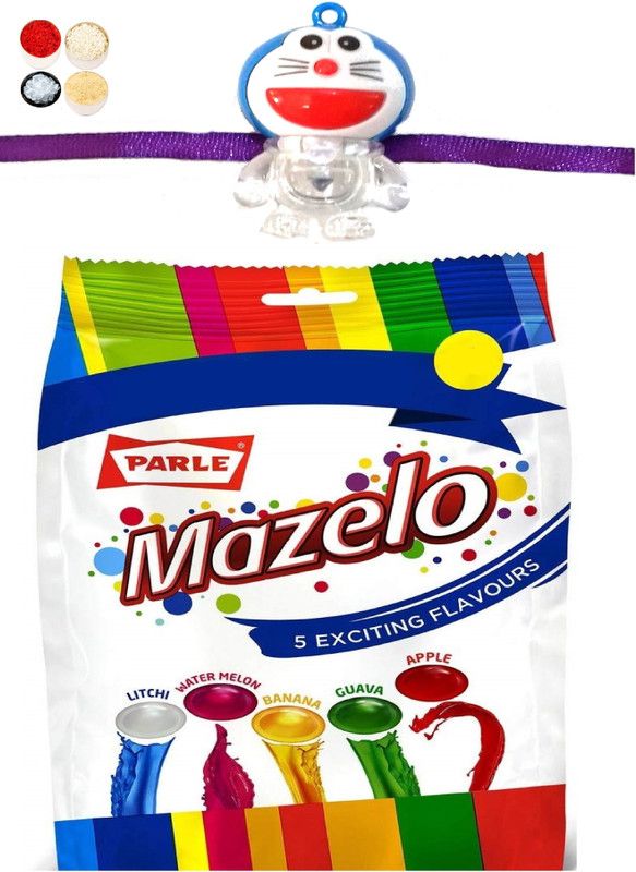 Rakhi Set  (1 Doremon LED Rakhi, 1 Parle Mazelo Fruit Candy Pack, 1 Tikka Packet)