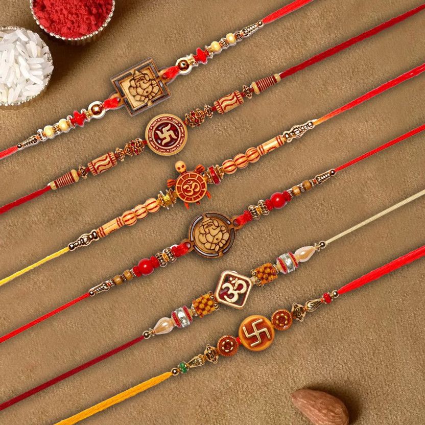 Rakhi Set  (6 rakhi, Roli & Chawal, Greeting Card)
