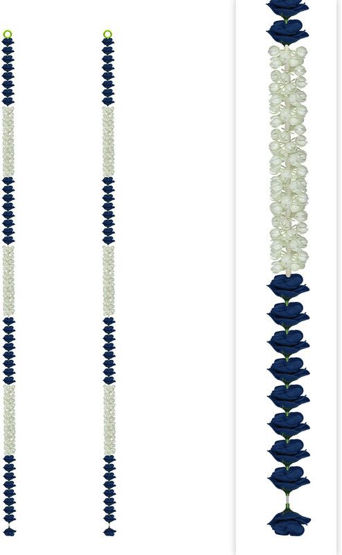 Craftox Décor Artificial Jasmine (Mogra) with Rose Flower Garland, Color Blue (CN-81305-2) Plastic Garland  (Blue)