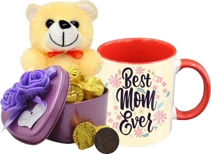 Midiron Special Gifts For Lovely Mom, Dark Chocolate with Printed Ceramic Mug & Cream Soft Teddy IZ19Choco15TinBox4PurMUrTCr-STMother-23 Ceramic, Silk Gift Box  (Multicolor)