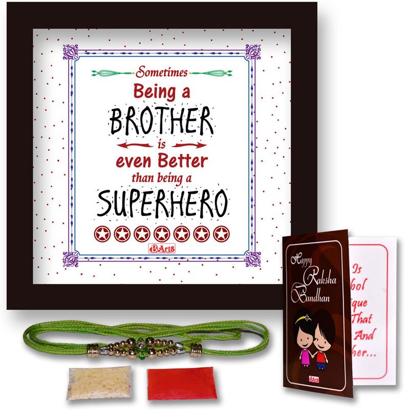Chawal Roli Pack, Rakhi, Greeting Card, Poster Set  (1 Roli Chawal packet, 1 Rakhi, 1 Poster Frame 8x8 Inches, 1 Greeting Card)