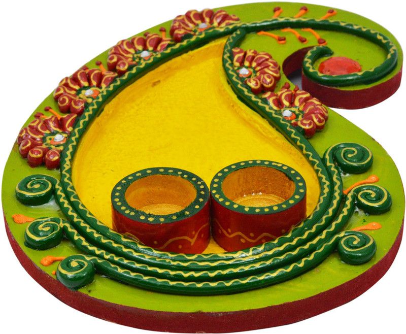 Euro Crystal Designer Wooden & Paper Mache Star Kundan Pooja Thali With Kundan Work Wooden  (1 Pieces, Multicolor)