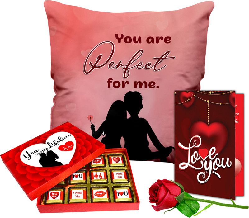 Midiron Valentine’s Day Special Gift For Couple (Cushion, Rose, Card, Chocolate, ) Ceramic, Fiber, Paper Gift Box  (Multicolor)