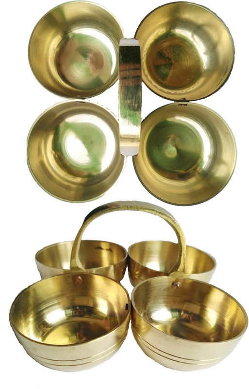 Shriram Traders Brass Chowmukh Haldi Kumkum Holder By Shriram Traders- Pack of 2 Brass  (2 Pieces, Gold)