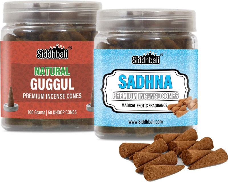 Siddhbali Guggul & Sadhna Premium Incense Cones Jar Combo Pack of 2 - 100 Dhoop Cones Guggul, Floral Dhoop  (Pack of 2)