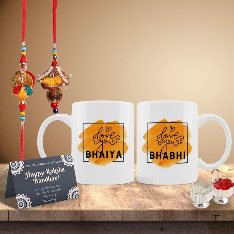 Rakhi Set  (BHAIYA BHABHI RAKHI, GREETING CARD, MUG, ROLI CHAWAL)