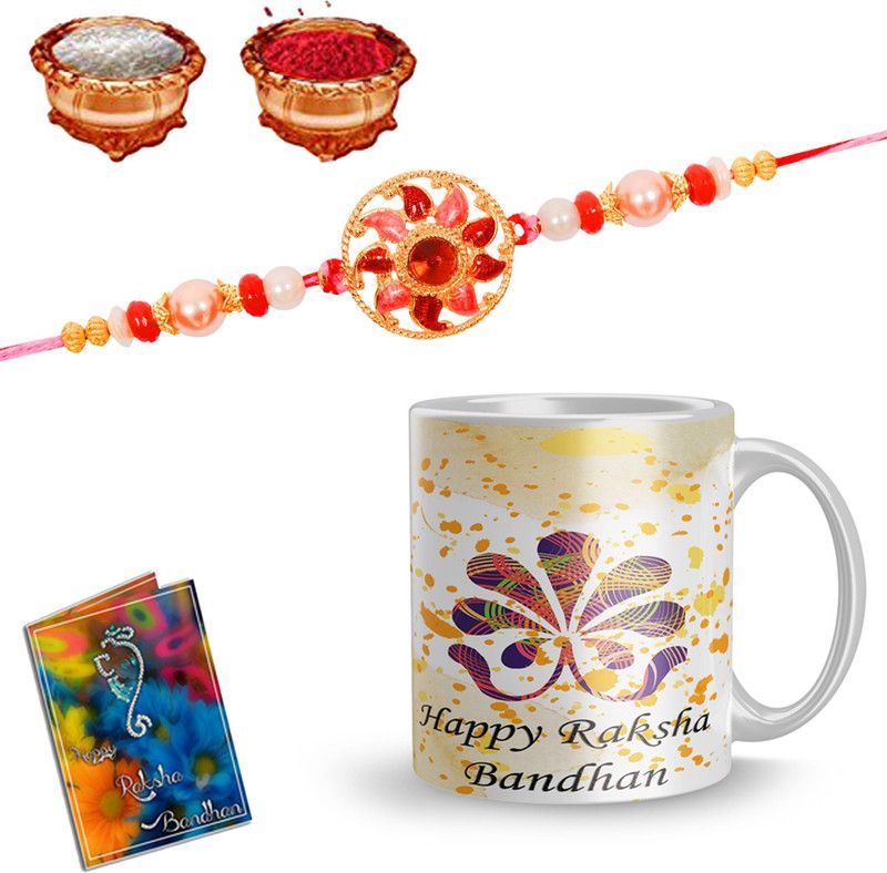 Greeting Card Set  (1 Mug 1 RAKHI 1 Greeting Card 1 Roli Chawal)