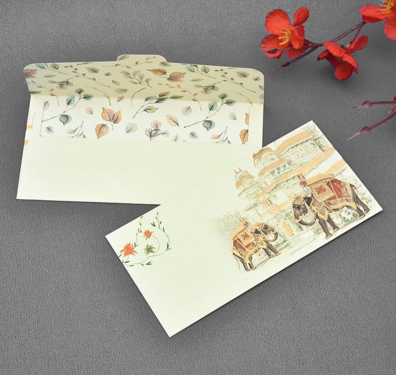 Anand Cards Shagun Envelope with elephant design,lifafe Envelopes  (Pack of 20 Beige)