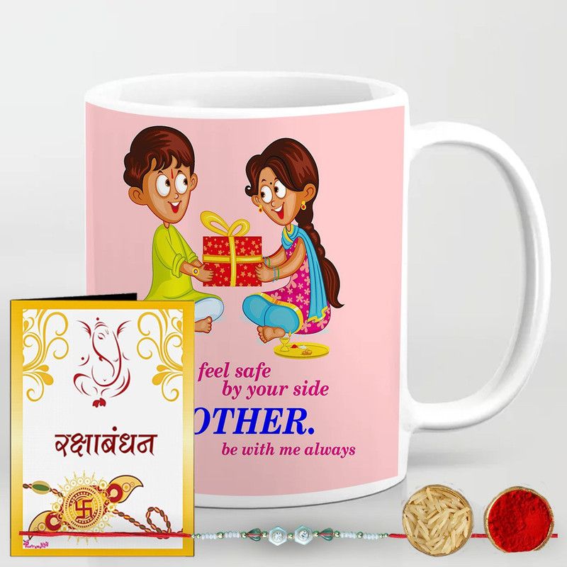 Mug, Greeting Card, Rakhi, Chawal Roli Pack Set  (1 Coffee Mug, Greeting Card , Rakhi, tikka,chawal)