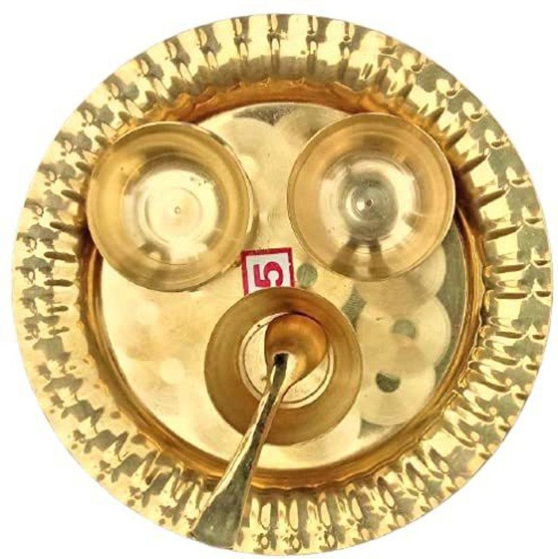 the grand Brass Pooja Thali Set of 5 Pcs, Pooja Plate with 2 Bowl, 1 Glass and 1 Spoon for Temple and Home Bhog Thali Set Gift for Decorative Diwali Items, Golden ## Pack of 1 Brass  (Gold)