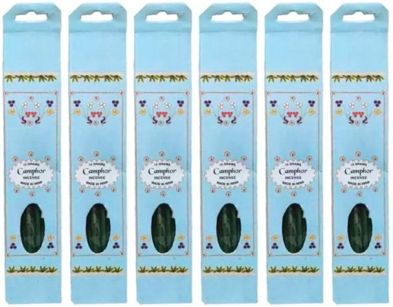 Arham Camphor Incense Sticks Each of 15 Gram (Total 90 gm) 100% Natural | Charcoal Free | Hand-Rolled Agarbatti | Free Wooden Incense Burning Holder (Pack of 6) Camphor  (15, Set of 6)