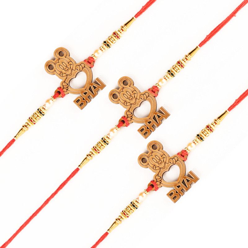 Rakhi Set  (3 Rakhis, Kanku, Chawal, Greeting Card)