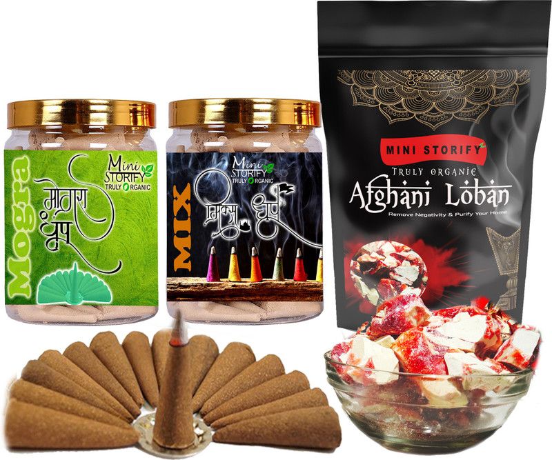 Mini Storify Truly Organic Red loban250gm,Mogra dhoop Cone 70pcs,Mix dhoop Cone 70pcs (Pack of 3) Dhoop  (Pack of 3)