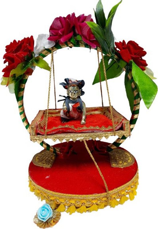 SHYAM Size 0 to 2 Kanha Ji WOODEN Jhula Decorate With Rose Flower Handmade Premium Quality Jhula