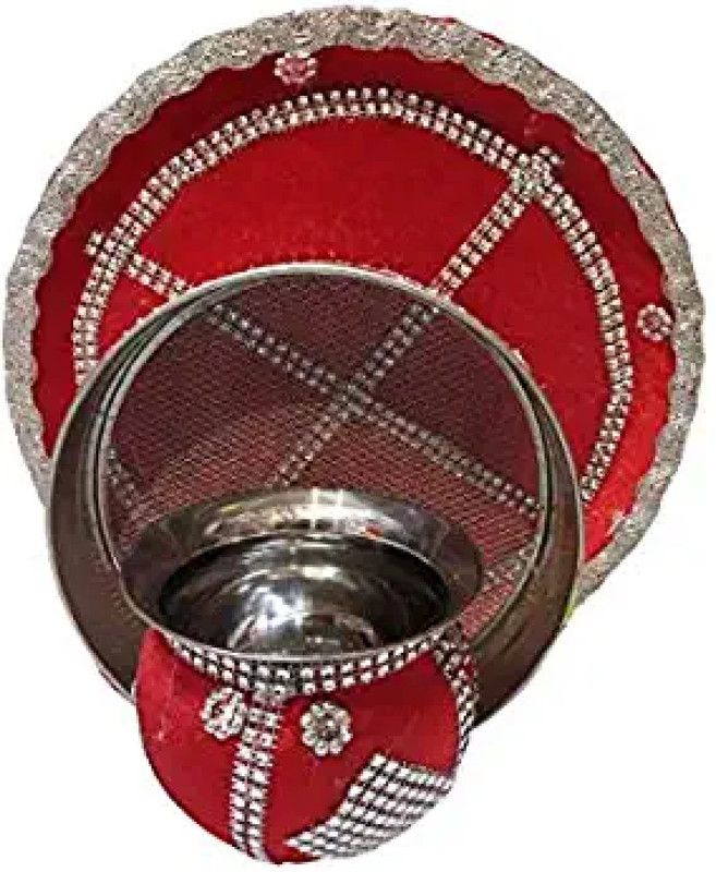Krishna Kripa Gallery Karwa Chauth Pooja Thali Set Steel , Channi Thali Lota Set Steel  (1 Pieces, Red, Multicolor)