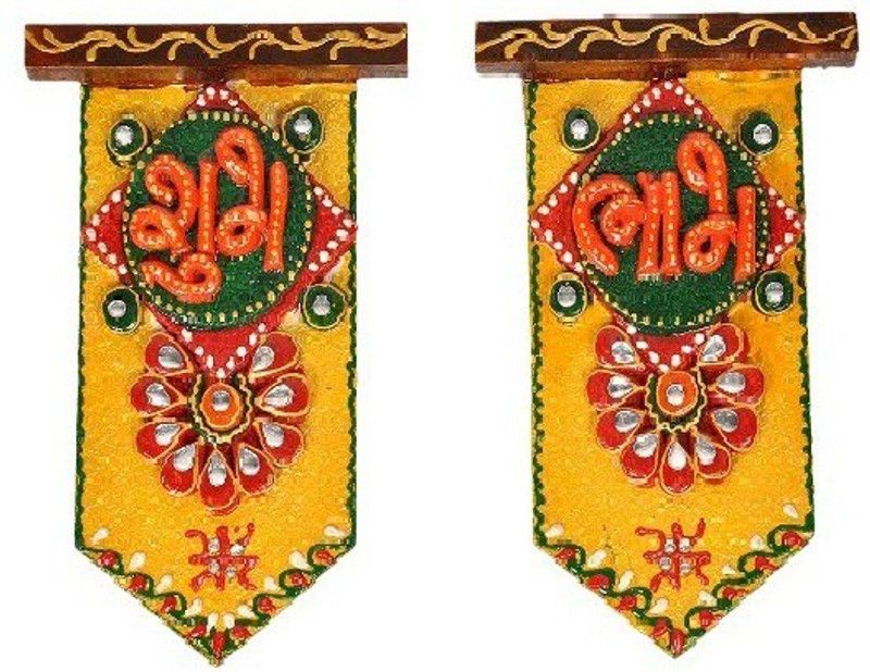 Fashion Bizz Wooden Crafted Unique Shubh Labh Door Hanging (15.24 cm x 10.16 cm) Toran  (wood)