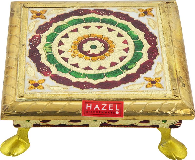 HAZEL Handcrafted Meenakari Work Square Chowki Chaurang For Pooja, 6 x 6 Inch Wooden Pooja Chowki  (Multicolor, Pack of 1)