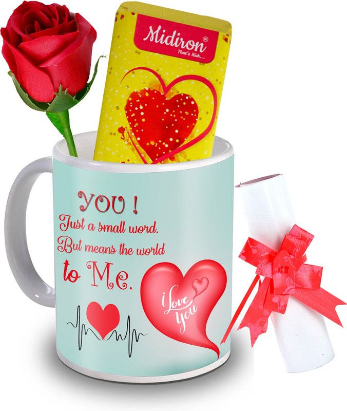 Midiron ILU Chocolate Bar with love letter and love quoted coffee mug, Artificial Rose, Romantic Valentine gift for girlfriend, wife, lover IZ20DTLoveBar2RoseLC-196 Ceramic Gift Box  (Multicolor)