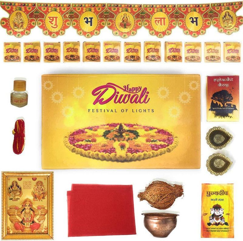 Wonder World ™ Eco-Friendly Pure Diwali Pooja Items Kit for Gift (32 Items) Prayer Kit