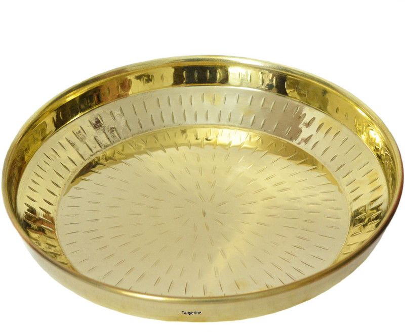 Tangerine Brass Pooja Thali Plate-10 - for Poojan, Spiritual Gift, House Warming Gift & Home Decor Brass  (1 Pieces, Gold)
