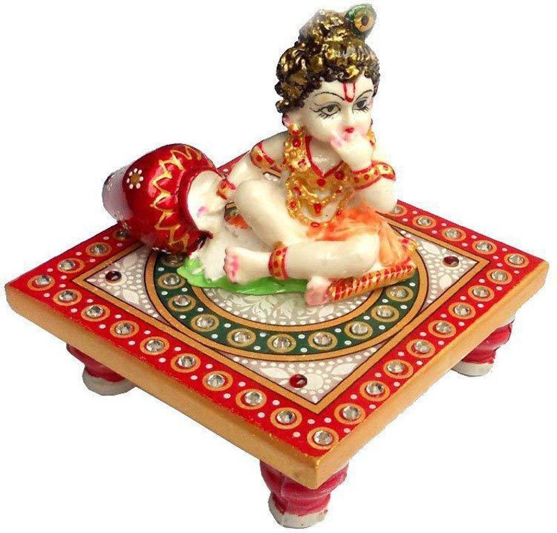 DreamKraft Laddu Gopal or Bal Krishna Idol on Marble Choki(Multicolor, 10.16cm) Marble All Purpose Chowki  (Multicolor, Pack of 2)