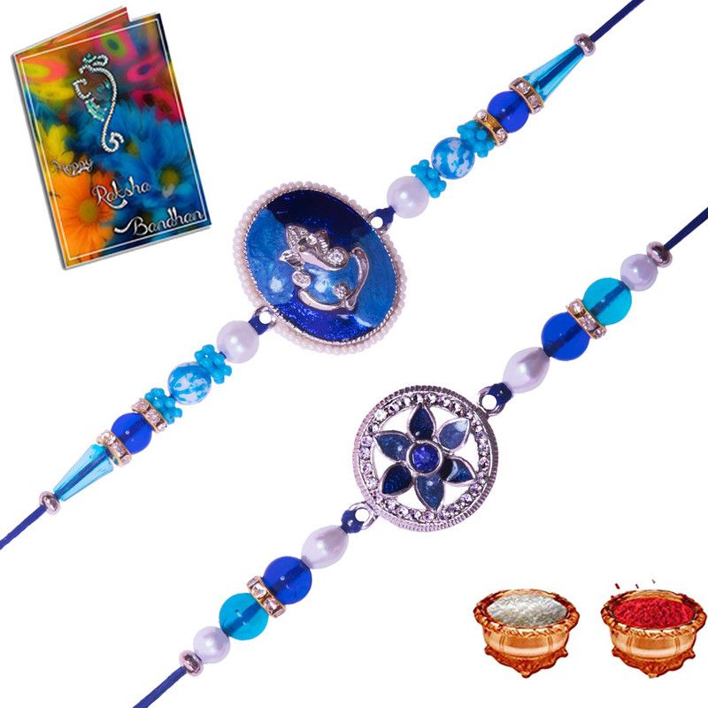 Rakhi Set  (2 Rakhi 1 Greeting Card 1 Roli Chawal)