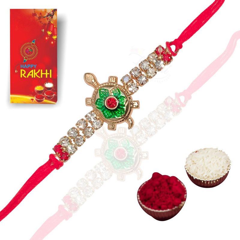 Chawal Roli Pack Set  (Handmade Feng Shui Lucky Goodluck Shubh Tortoise Rakhi Turtle Divine Rakhi)