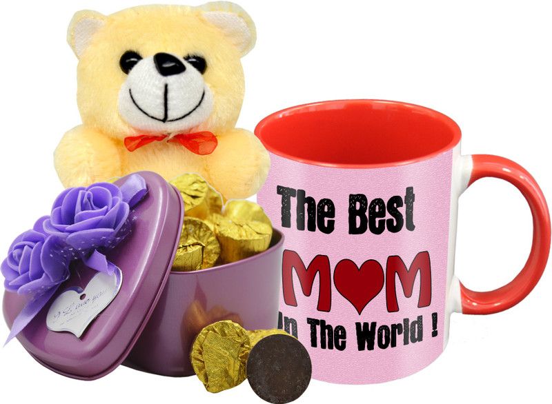 Midiron Special Gifts For Lovely Mom, Dark Chocolate with Printed Ceramic Mug & Cream Soft Teddy IZ19Choco15TinBox4PurMUrTCr-STMother-32 Ceramic, Silk Gift Box  (Multicolor)