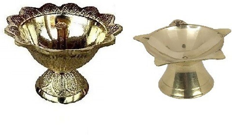 Adhvik Combo Of Diwali Devdas ( No 1 Small Size) Diya Oil / Ghee Lamp With (1 No) Small Size Punch Mukhi Diya Brass  (Gold)