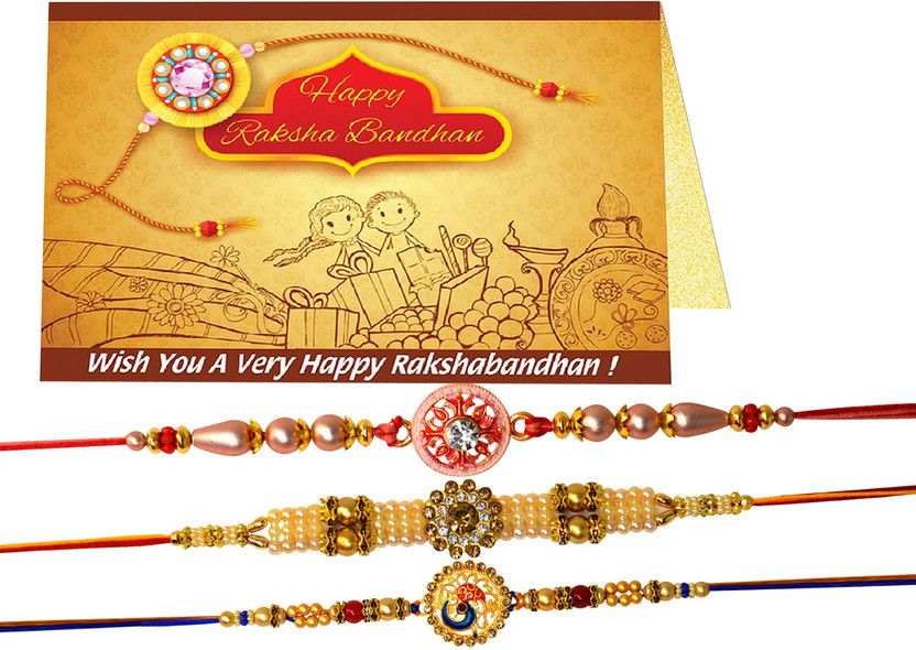 Greeting Card, Rakhi Set  (3 Designer Rakhi, 1 Rakhi Wishing Card)