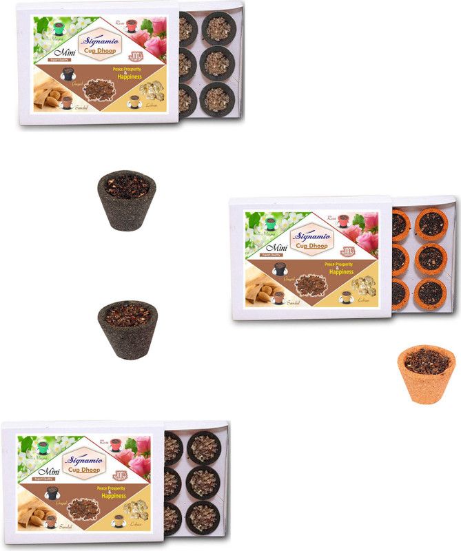 Signamio Upgraded MINI Dhoop Cup with Burner Plate for Pooja, Meditation and Spiritual Events of SAMBRANI Cup Flavour- | Sandal/Loban/Guggal | - PACK OF 36 Floral, Sandal, Guggul Dhoop  (Pack of 3)